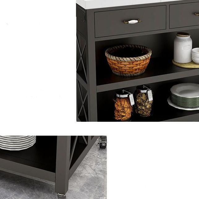 Rectangle Prep Table with Storage Modern Island Table for Kitchen