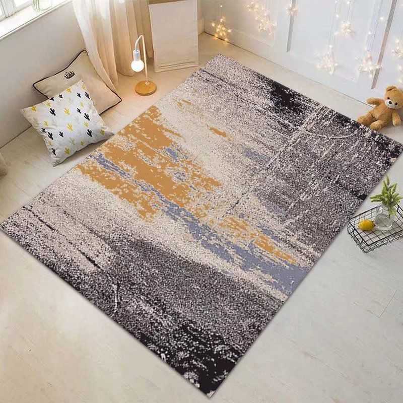 Abstract Pattern Modern Rug Polyester Dark Gray Rug Washable Rug for Living Room