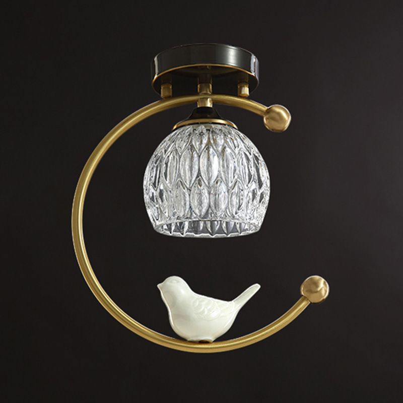 Plafonnier en cristal à abat-jour boule, style nordique, 1 ampoule, noir et or, plafonnier pour hall d'entrée