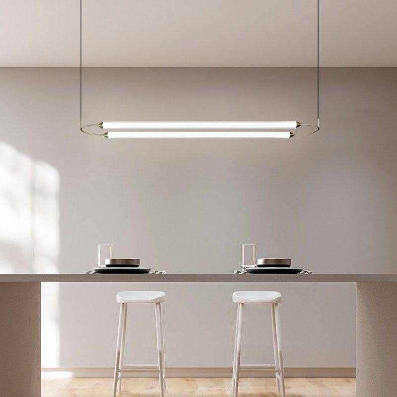 Acrylic 2-Light Island Light in Modern Simplicity Metal Linear LED Pendant Light in White