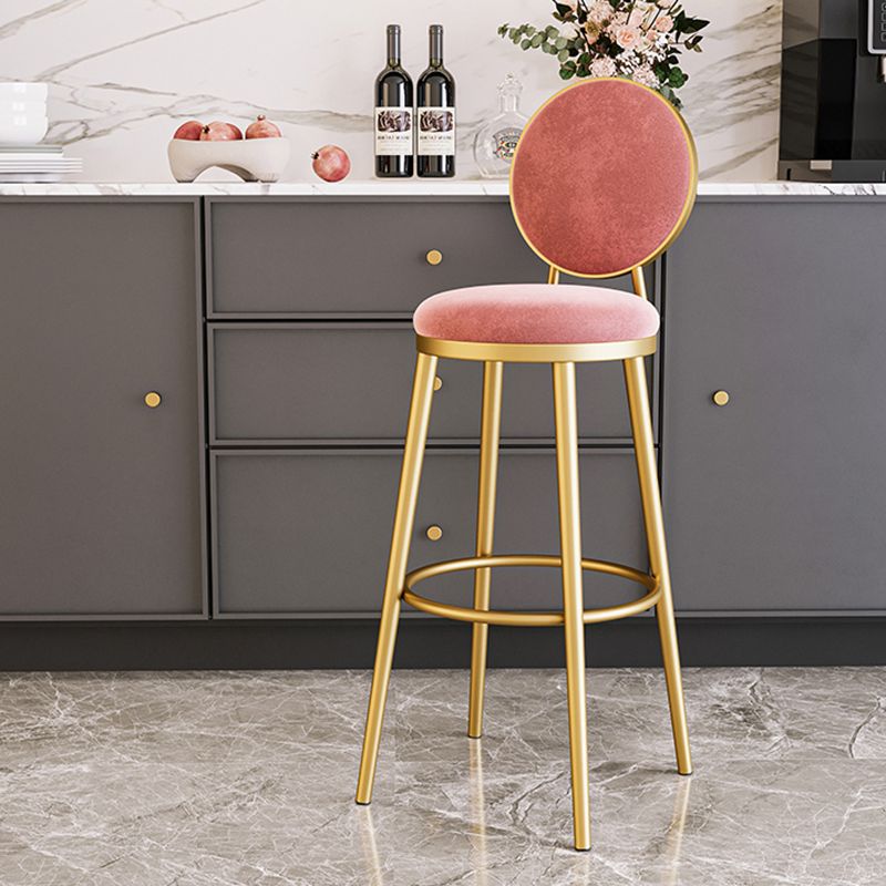 Nordic Armless Backrest Counter Stool Iron Kitchen Bar Stool with Velvet Cushion and Pedal