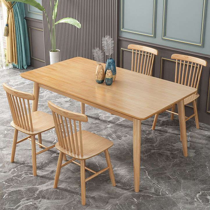 Modern Style Solid Wood Dining Room Set with Rectangle Shape Table and 4 Legs Base for Home Use