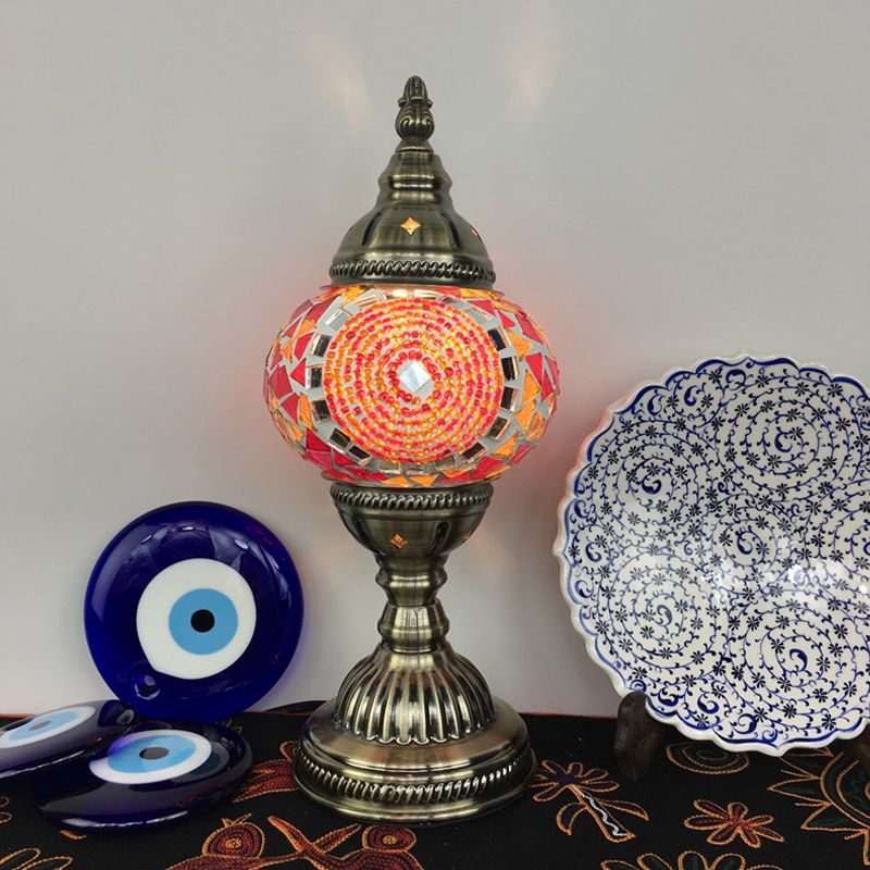 Kugelförmige Tischlampe Traditionelle blau/grün/fluoreszierende gelbe Glas 1 Glühbirnen Wohnzimmer -Aufgabenbeleuchtung