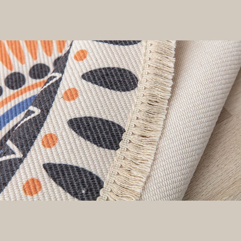 Orange Tone Bohemian Rug Americana Print Fringe Design Area Carpet Cotton Blend Rug for Home Decor