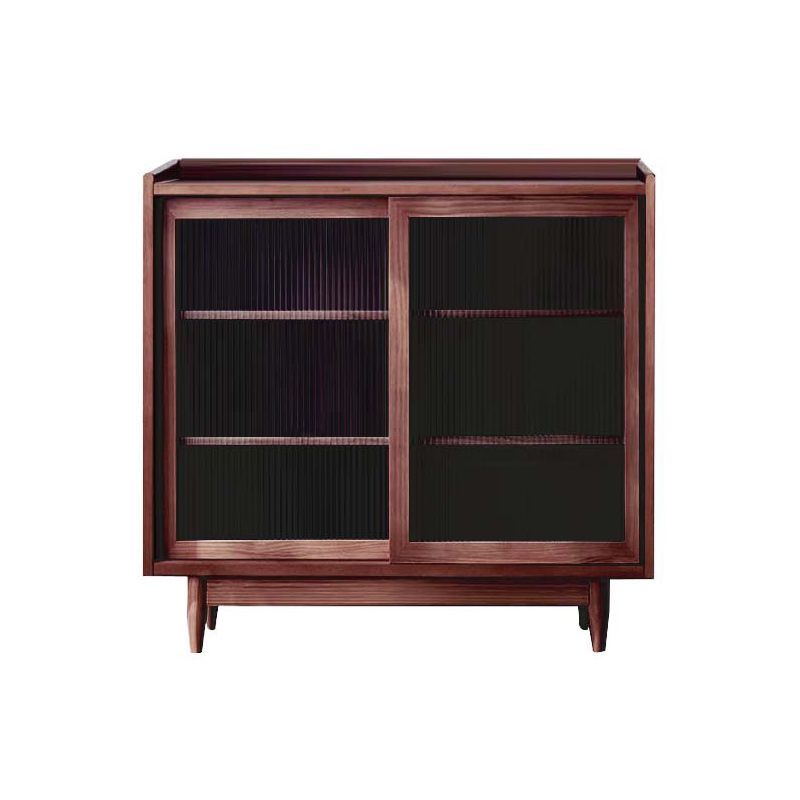 Modern Glass Doors Display Stand Pine Storage Cabinet for Living Room