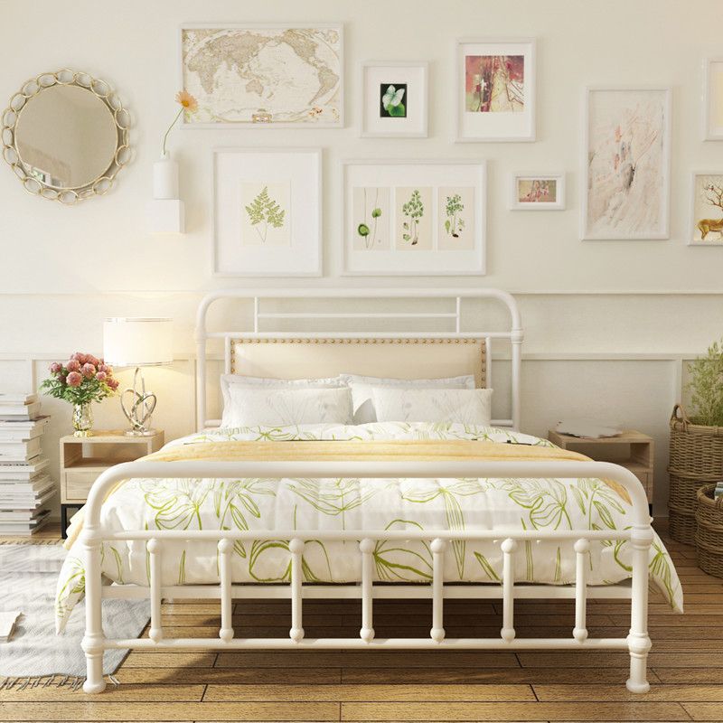 Industrial Metal Open-Frame Standard Bed, Rectangular Headboard Bed