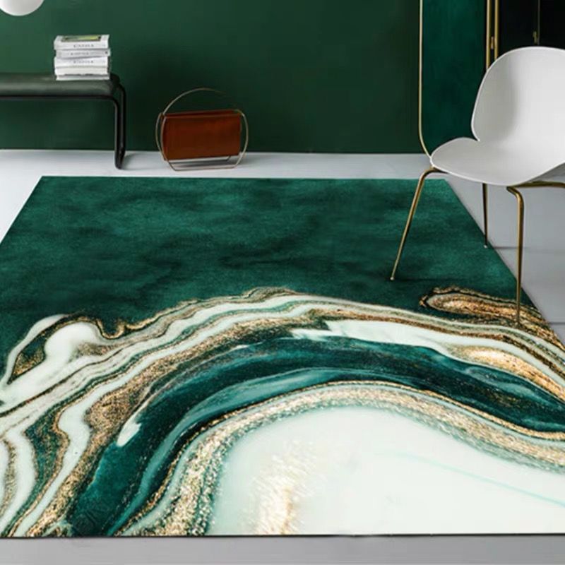 Green Bedroom Rug Modern Abstract Marble Pattern Area Rug Polyester Washable Carpet