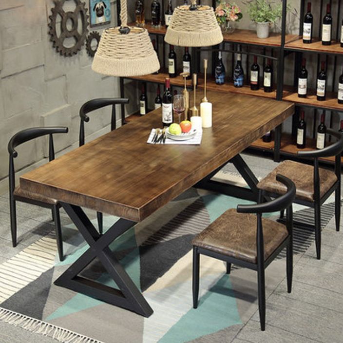 Mesa de interior de metal industrial mesa interior de madera maciza con caballete