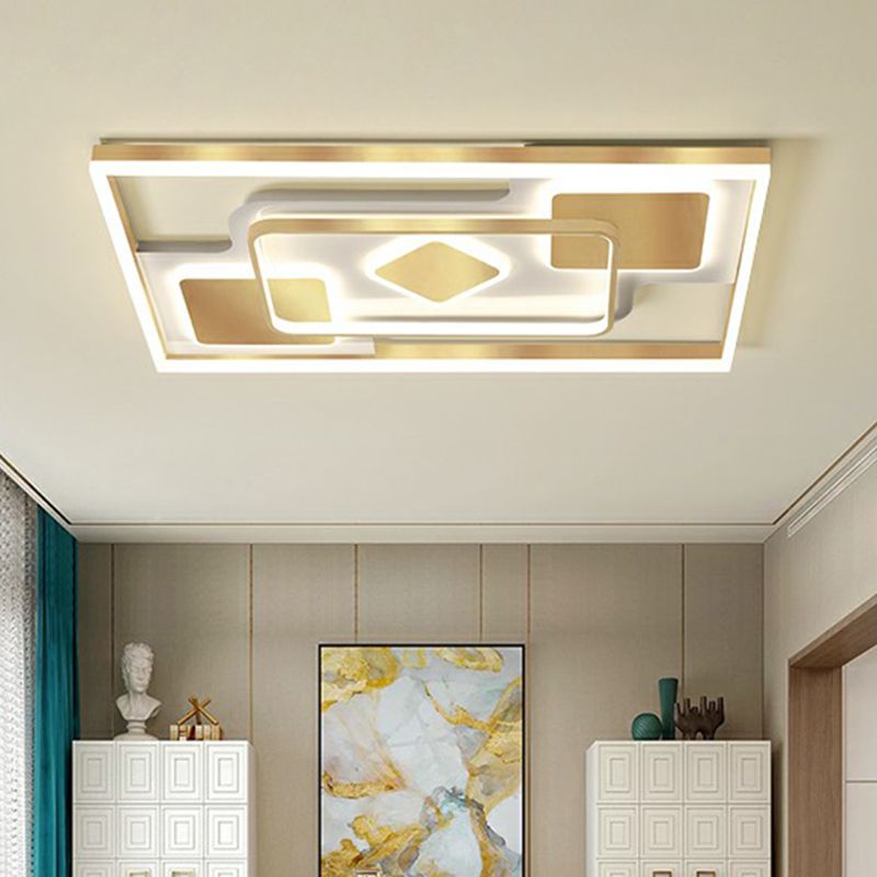 Contemporary LED Ceiling Flush Mount Gold Rectangular Flush Light Fixture with Acrylic Shade