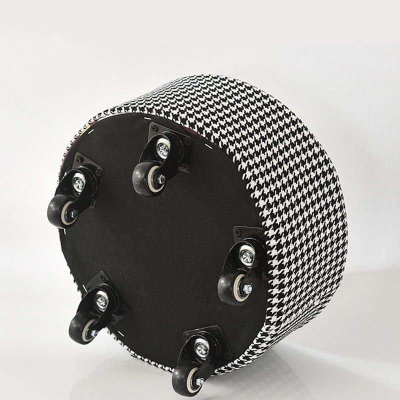 Cotton Blend Ottoman Houndstooth Pattern Fade Resistant Round Ottoman with Wheels