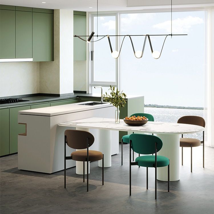 Stone Top Dining Table Traditional Luxury Dining Table with 3 Legs Base