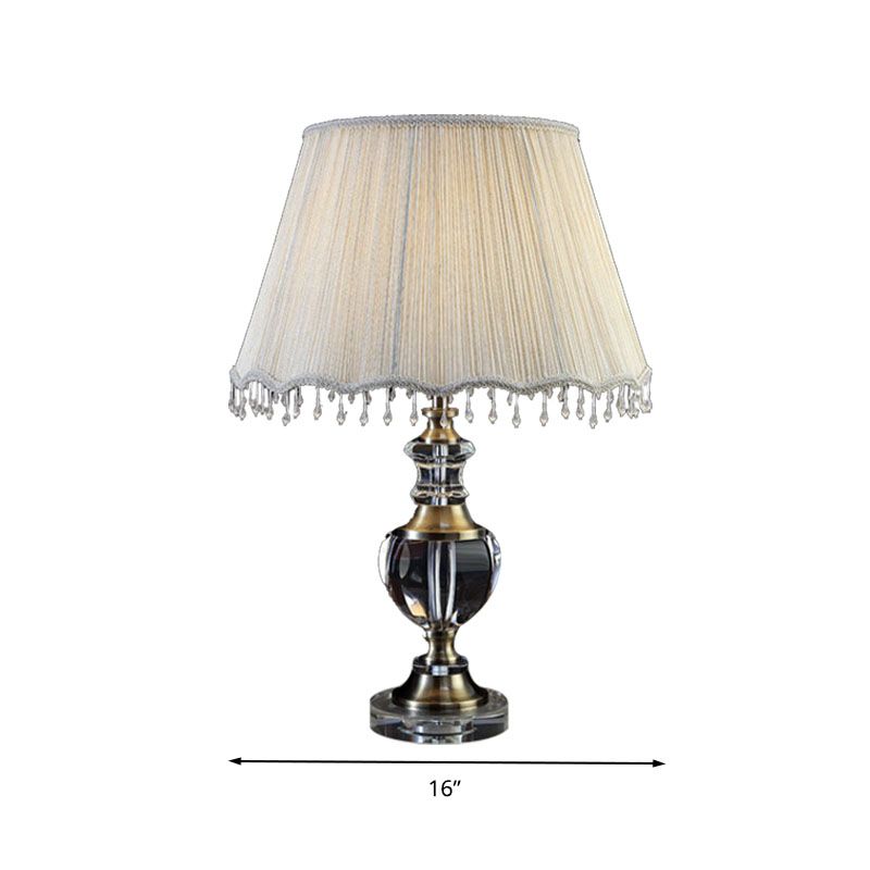 14 "/16" W 1 camera da letto leggera tavolo da notte luce tradizionale crema grigio lampada da comodino in cristallo con tonalità in tessuto cono