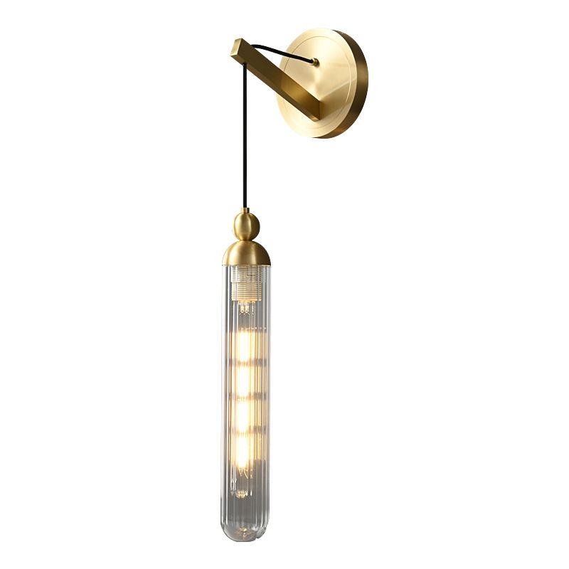 Black / Gold 1 - Light Wall Light Glass Tube Shade Solid Brass Wall Sconce