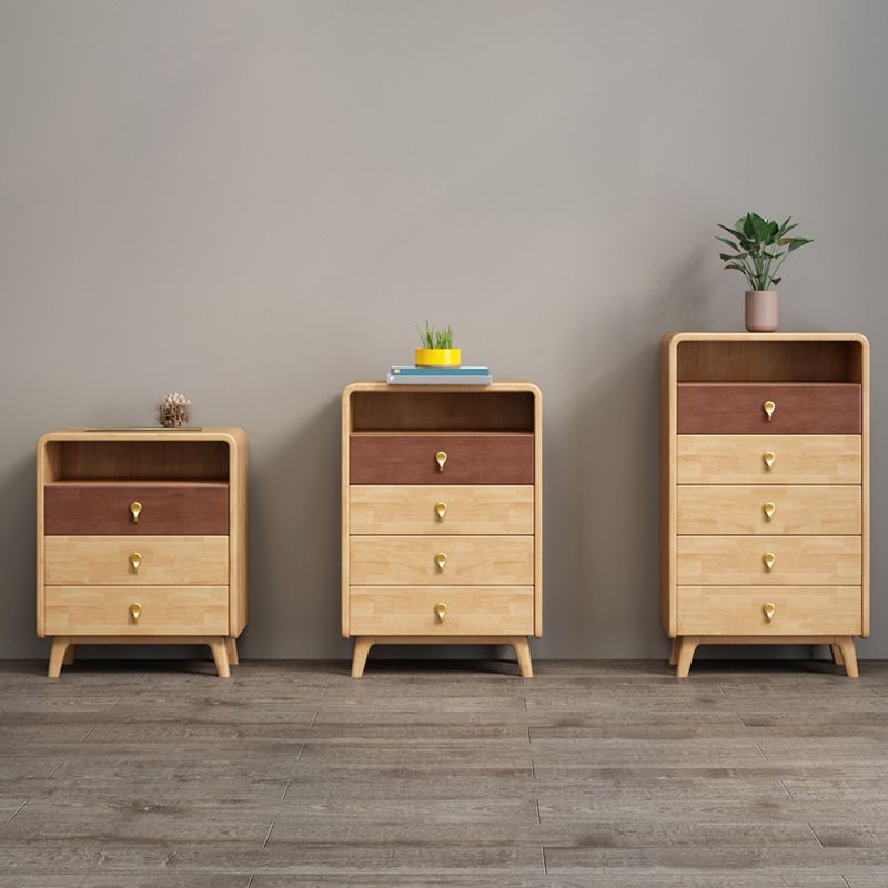 Modern Natural Buffet Table Rubber-wood Solid Wood Open Storage Buffet with Drawers