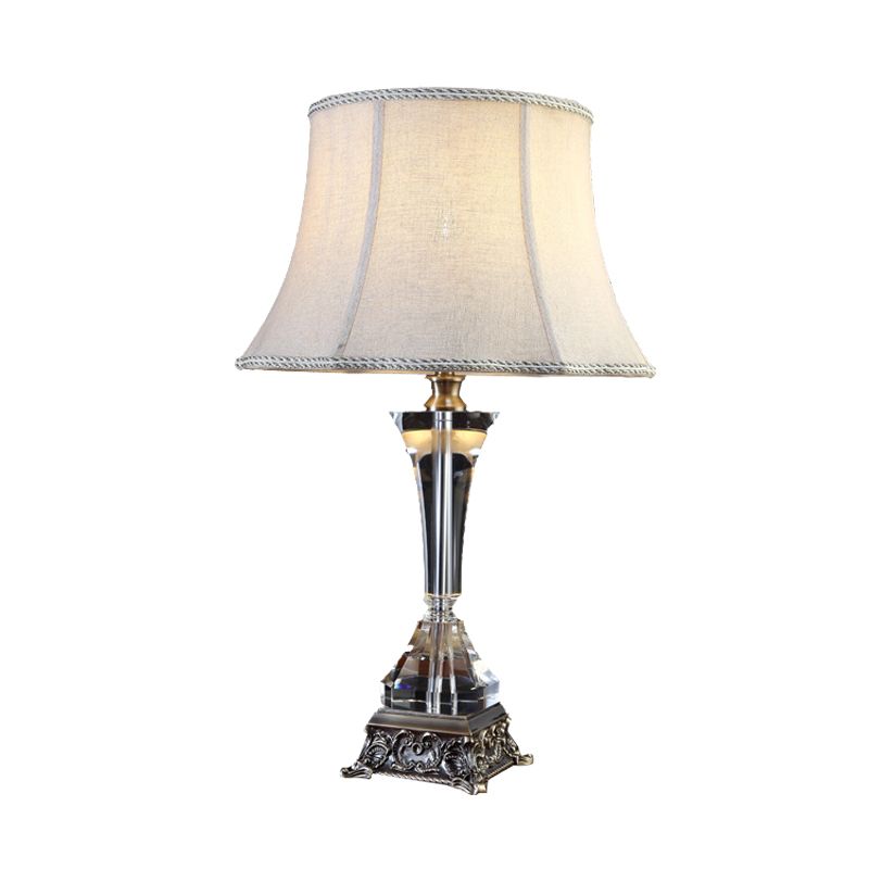 Crema grigio tavolino conico a conico leggero tessuto in campagna 1 camera da letto leggera lampada da comodino con base di cristallo
