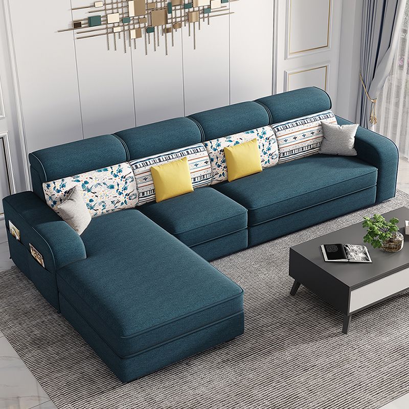 Cotton Blend Square Arm Sofa & Chaise for Living Room with storage