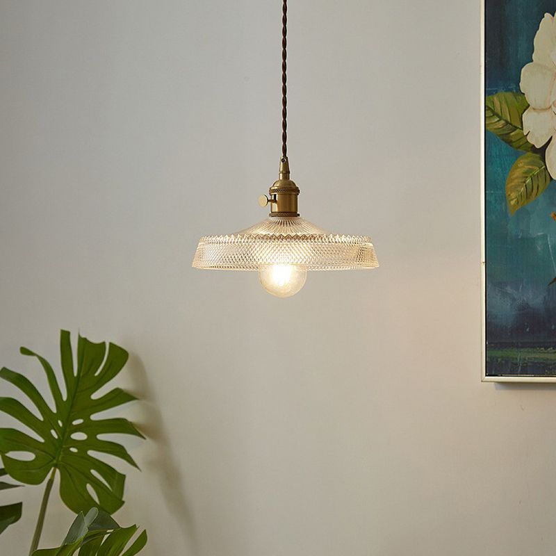 Pot Cover Clear Glass Suspension Lighting Retro Style 1 Head Restaurant Pendant Ceiling Light