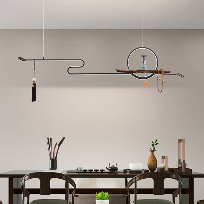 Modern LED Island Lighting Linear Resin Chandelier Light Fixture for Tea Room