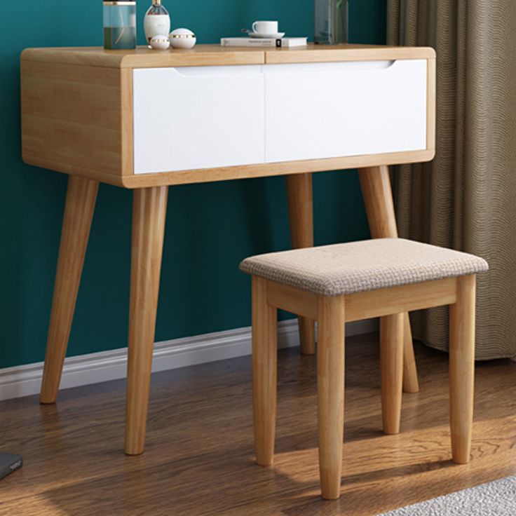 Mirror Solid Wood Make-up Vanity Bedroom Flip-Top Dressing Table