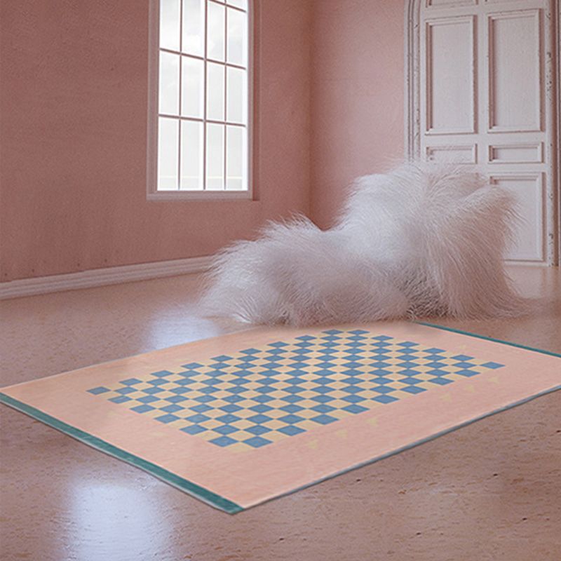 Modern Checkered Print Rug Polyester Area Carpet Stain Resistant Indoor Rug for Home Decoration