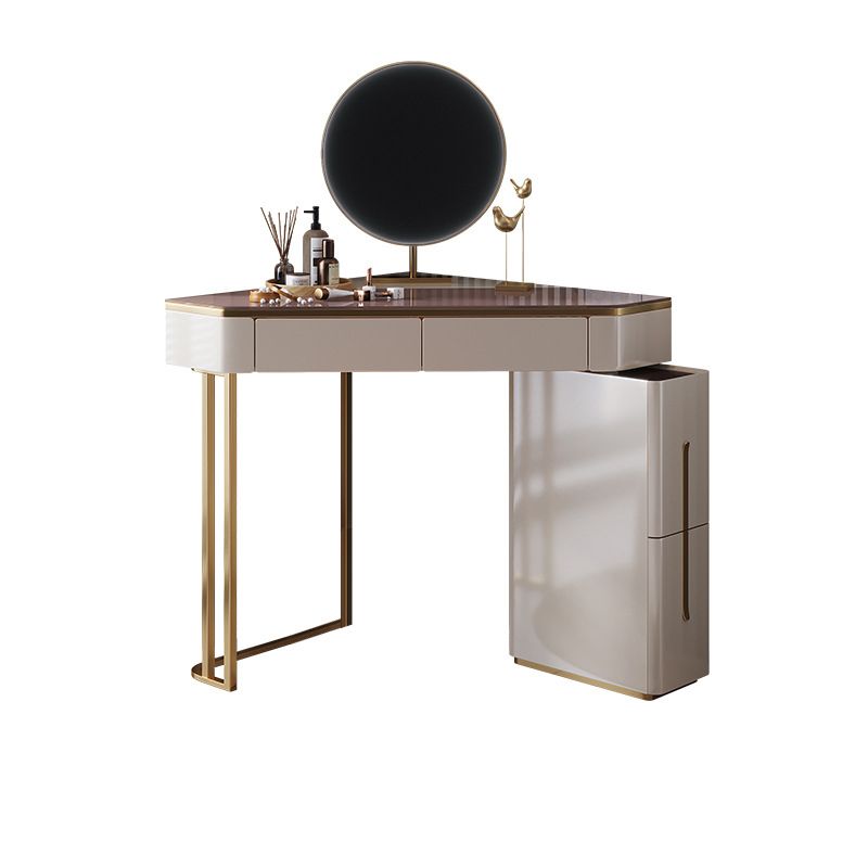 Mirrored Vanity Table and Stool Set 4 Drawers Glass Top Vanity Desk