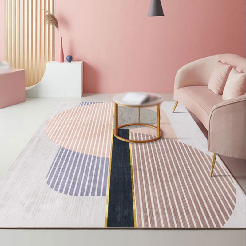 Nordic Simple Indoor Rug Pink Tone Carpet Polyester Stain Resistant Rug for Living Room