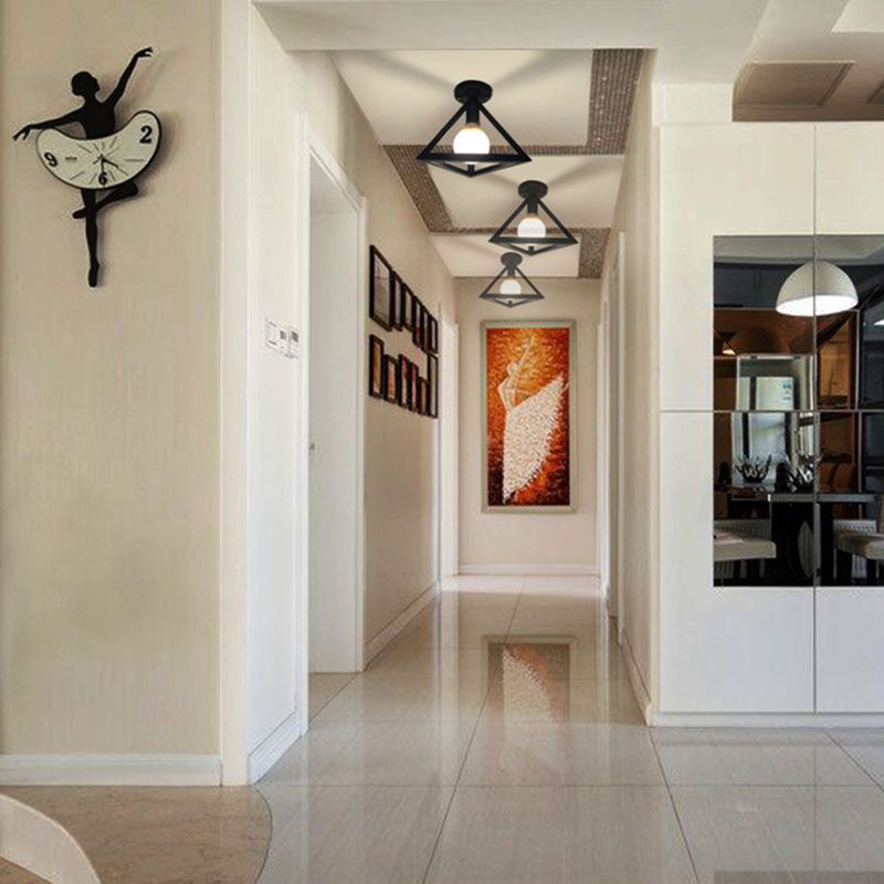 Geometrische Hanger Licht Industriële Stijl 1 Light Metal Flush Mount Light Fixture in Zwart