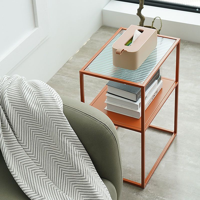 Modernistic Double Tier Rectangular with Storage Frame Glass Side Table