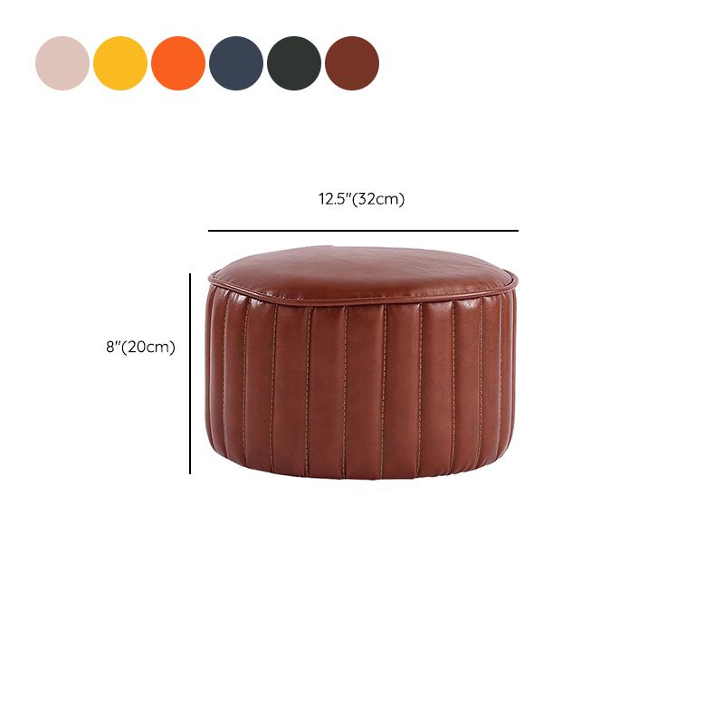 Modern Pouf Ottoman Faux Leather Upholstered Solid Color Cylinder Shape Ottoman