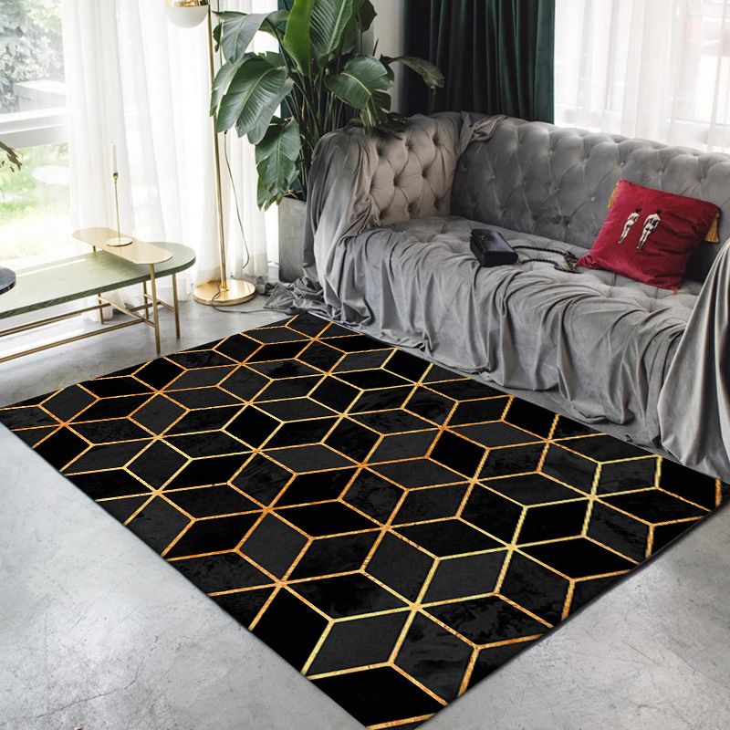 Novelty Modern Rug Colorful Geometry Hexagon Rhombus Pattern Rug Polyester Washable Anti-Slip Carpet for Home Decoration