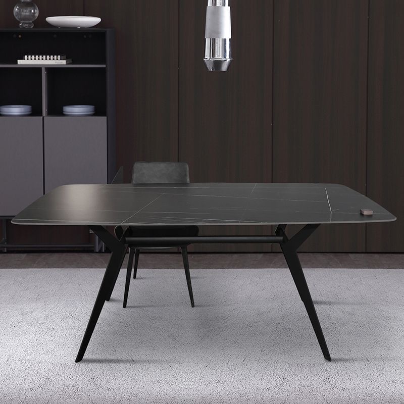 Mesa de comedor de piedra sinterizada industrial Rectángulo Tapa negra con base de metal