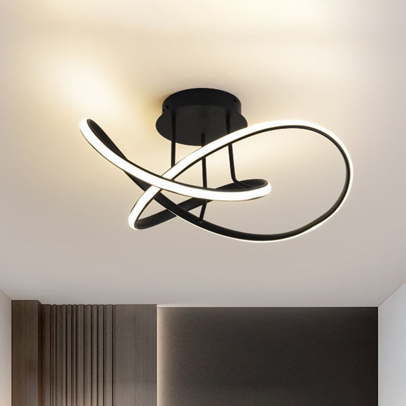 Black / White Twisted Line Ceiling Flush Contemporary LED Aluminium Semi Flush Chandelier in Warm / White Light, 19.5 "/23.5" Largeur