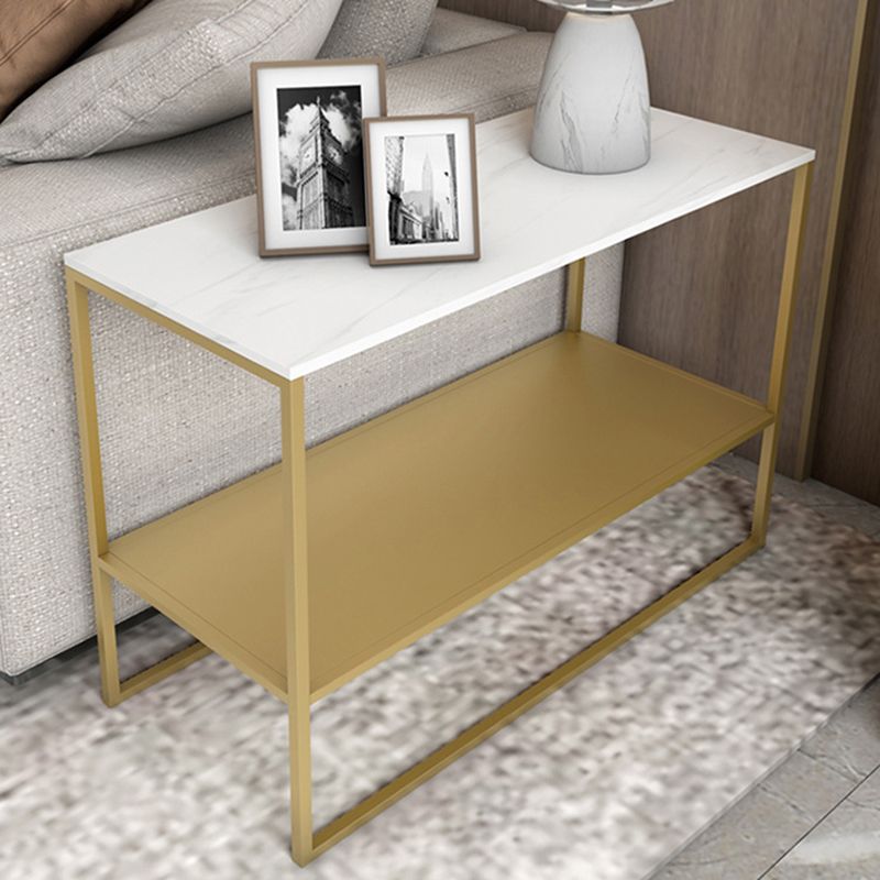 Contemporary Sled End Table Slate Top Rectangular Side Table, 21.7" Tall