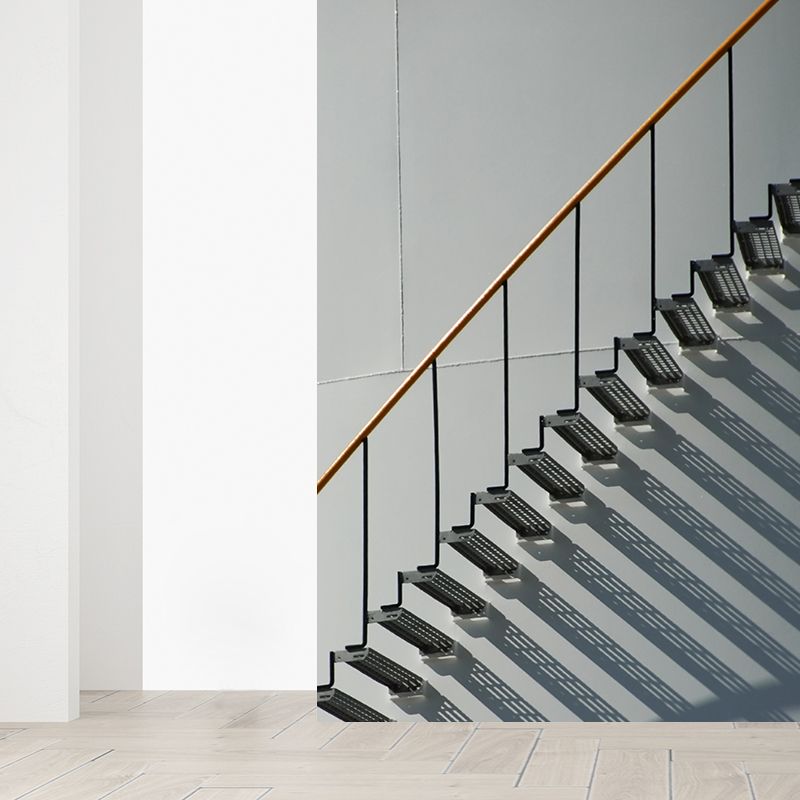 Grey Partial Stairs Mural Wallpaper Moisture Resistant Wall Decor for Sitting Room