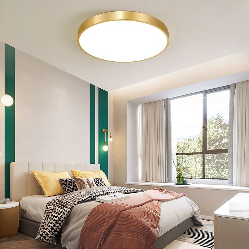 Gold Drum Metal Flush Mount Ceiling Lighting Modern Minimalist Style LED Living Room Flush Lamp