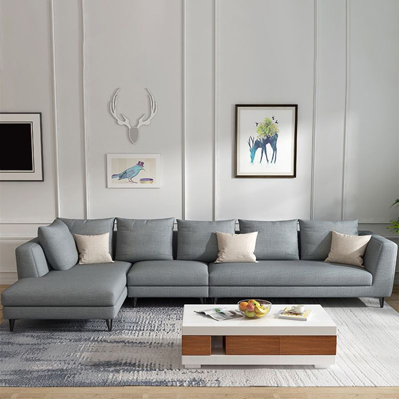 Gray 5-seat Square Arm Sectional Contemporary Fabric Slipcovered Sectional