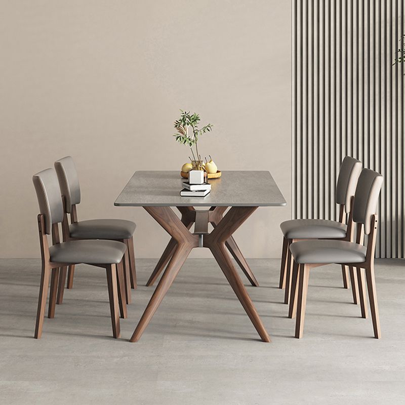 Contemporary Style 1/4/5 Pieces Dining Chairs Set Rectangle Stone Furniture in Gray