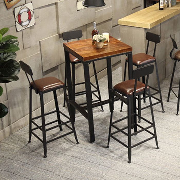 Industrial Bar Set 1/2/3/5 Pcs Metal Bar Stools and Solid Wood Top Bar Table