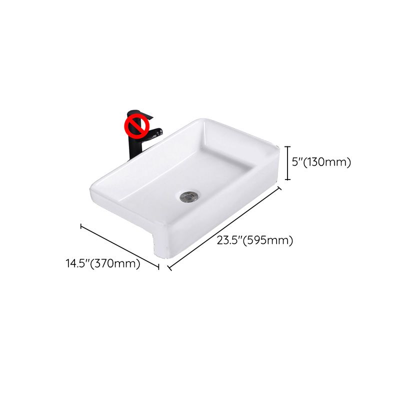 Modern Semi-Recessed Vessel Porcelain with Overflow And Drain Assembly Bathroom Sink