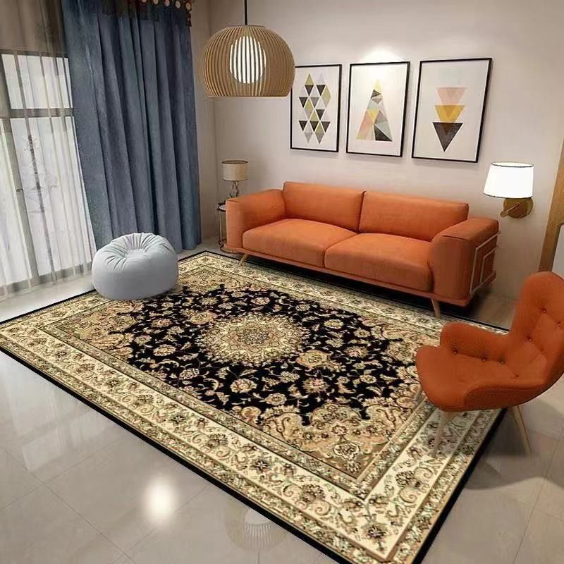 Alfombra de área azul tradicional alfombra de medallón impresa poliéster alfombra alfombra alfombra para salón para salón