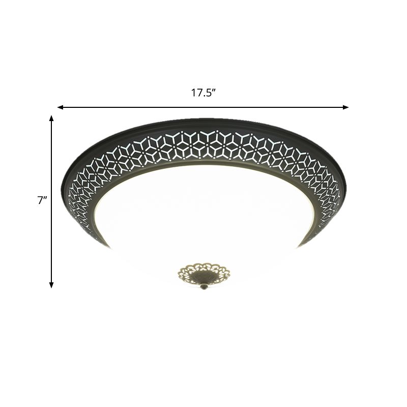 LED Semi-Globe Ceiling Lighting Minimalism Black Opaline Glass Flush Mount with Floral Finial for Bedroom
