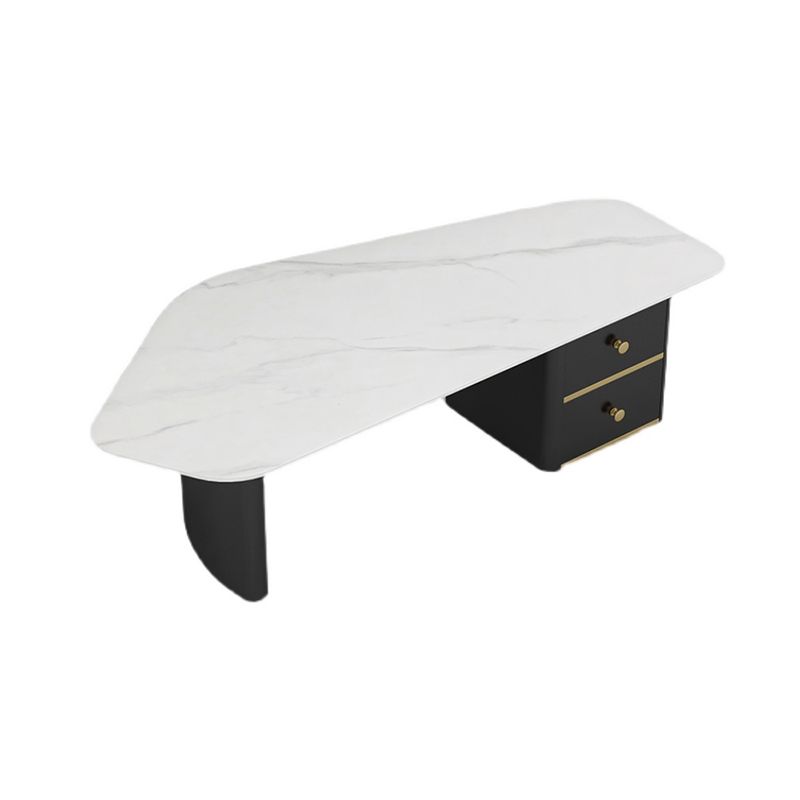 15"H Contemporary Coffee Table Stone Coffee Cocktail Table with Drawer