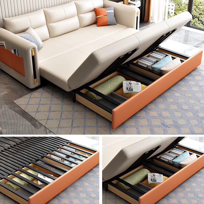 Faux Leather Convertible Sofas Glam Sleeper Sofa with Storage