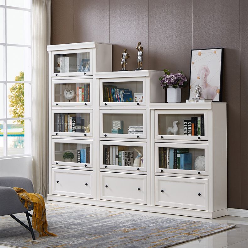 White Vertical Standard Bookcase Solid Wood Bookshelf with Glass Doors