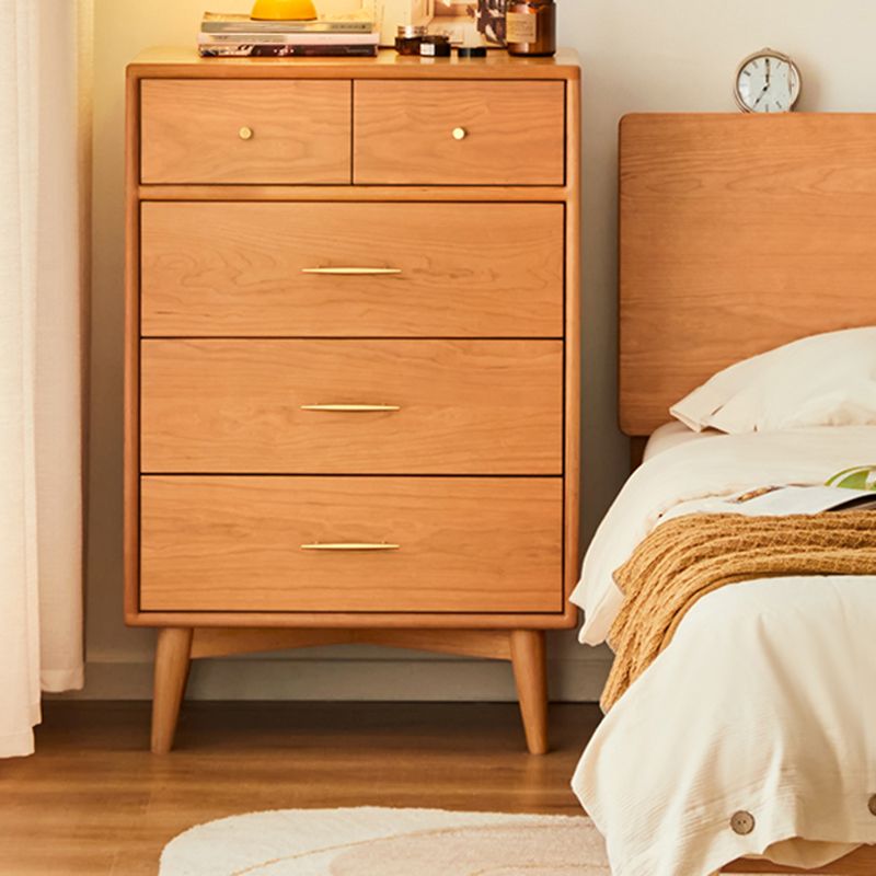 Contemporary Pine Wood Accent Chest 39" Tall Side Cabinet with 5 Drawers