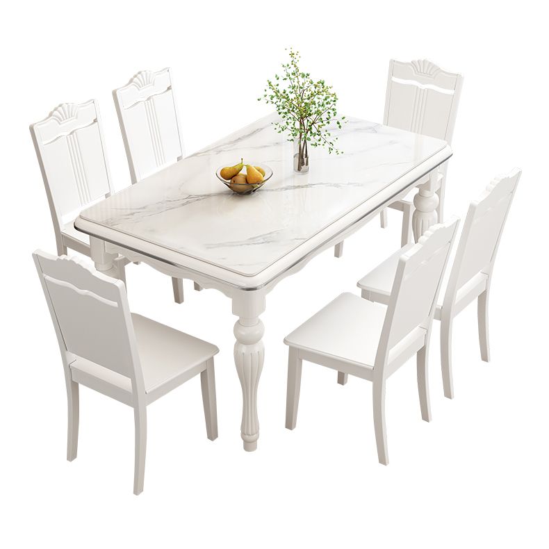 Contemporary Sintered Stone Kitchen Dining Set White Standard Dining Set with 4 Legs Base