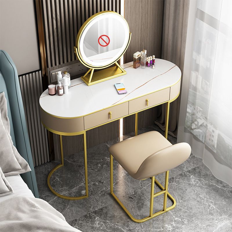 Wood and Metal Vanity Table Luxurious Makeup Desk with 2 Drawers