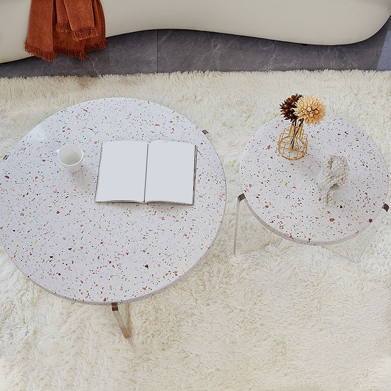 Contemporary Round Terrazzo Cocktail Table Metal/Acrylic 3 Legs Coffee Table