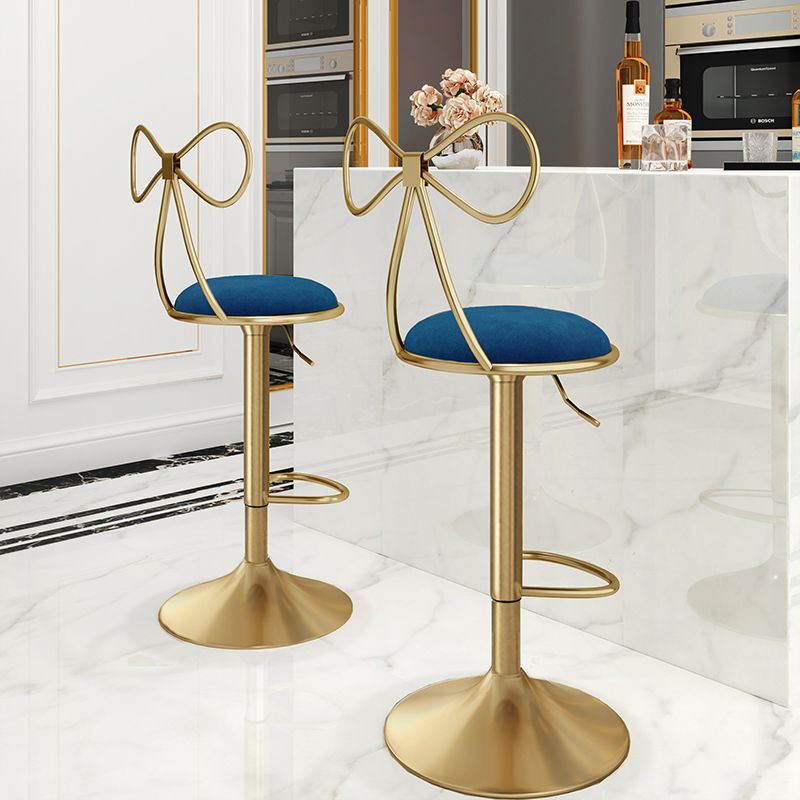Glam Liftable Backrest Counter Stool Iron Kitchen Bar Stool with Velvet Cushion and Pedal