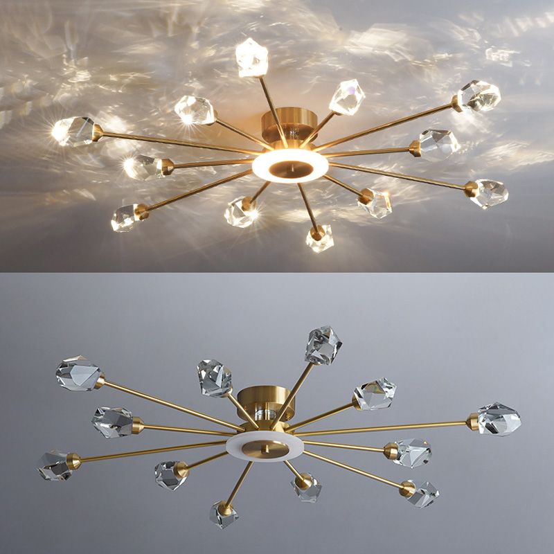Contemporary Tapered Flush Light Fixture Crystal Flush Mount Ceiling Fixture in Gold